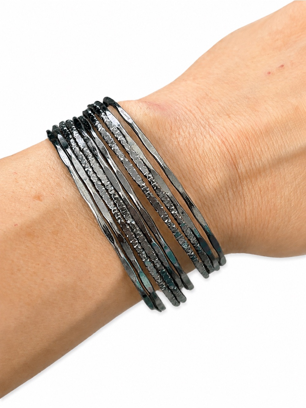 Silver Tone Multi-Strand Open Cuff Statement Bracelet Textured Mixed Bands